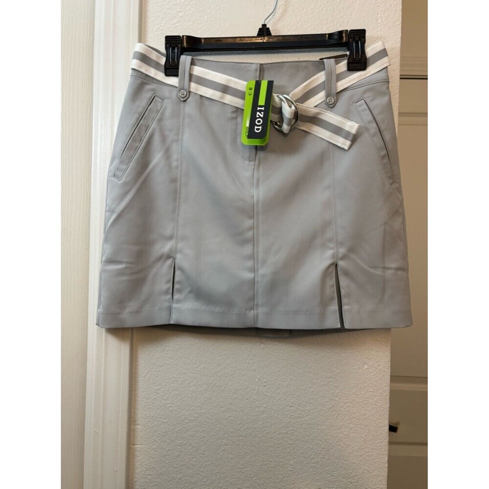 NWT Izod  Light Gray Golf Skort with Striped Belt